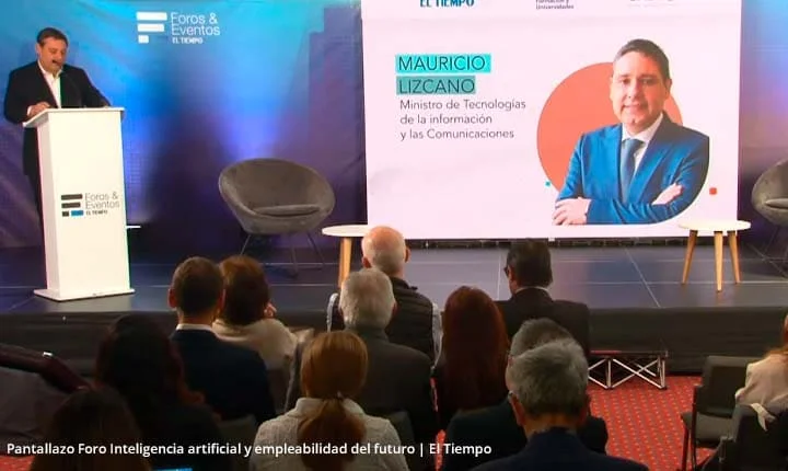 Intervención del exministro Mauricio Lizcano en foro sobre inteligencia artificial y empleabilidad del futuro. Imagen de El Tiempo, usada por La Tribuna.