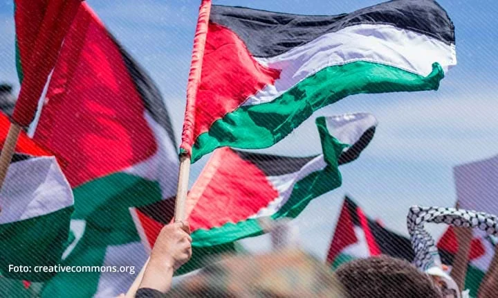 Manifestantes con banderas palestinas protestan en Túnez contra el genocidio en Palestina. Imagen publicada por La Tribuna.