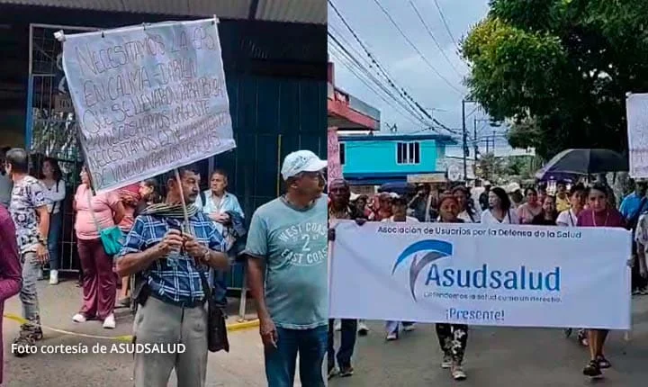Protesta de usuarios de la Nueva EPS en Calima Darién, Valle del Cauca, exigiendo decreto de emergencia sanitaria. Imagen cortesía de ASUDSALUD para La Tribuna.