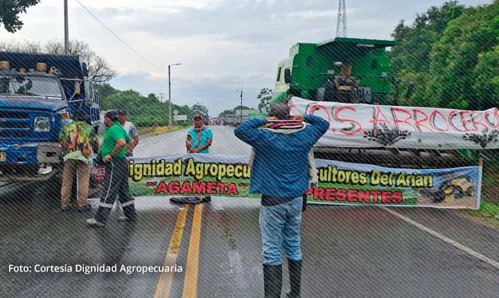 Paro arrocero bloquea vía en el Ariari con participación de Agameta