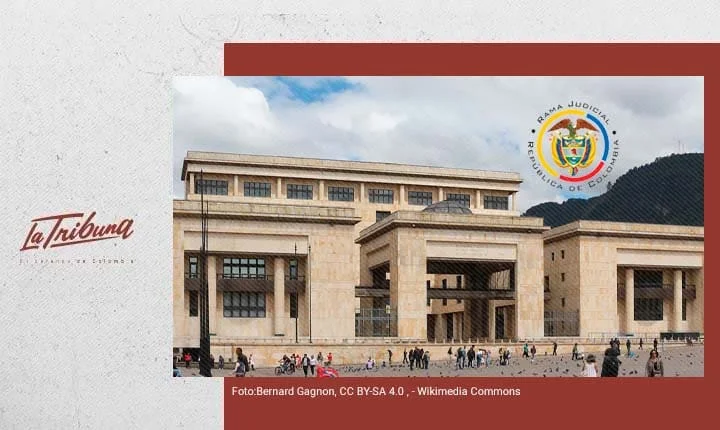 Fachada del Palacio de Justicia en Bogotá con emblema de la Rama Judicial