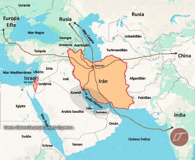 Mapa muestra Irán y rutas hacia Eurasia en disputa geopolítica
