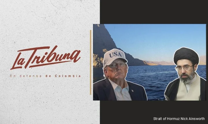 Donald Trump y Mojtaba Jamenei ante el estrecho de Ormuz en composición