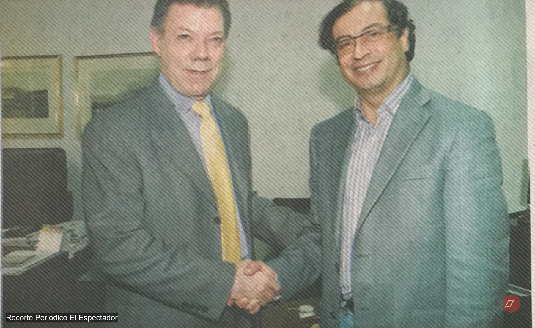 Juan Manuel Santos y Gustavo Petro durante reunión política en Colombia