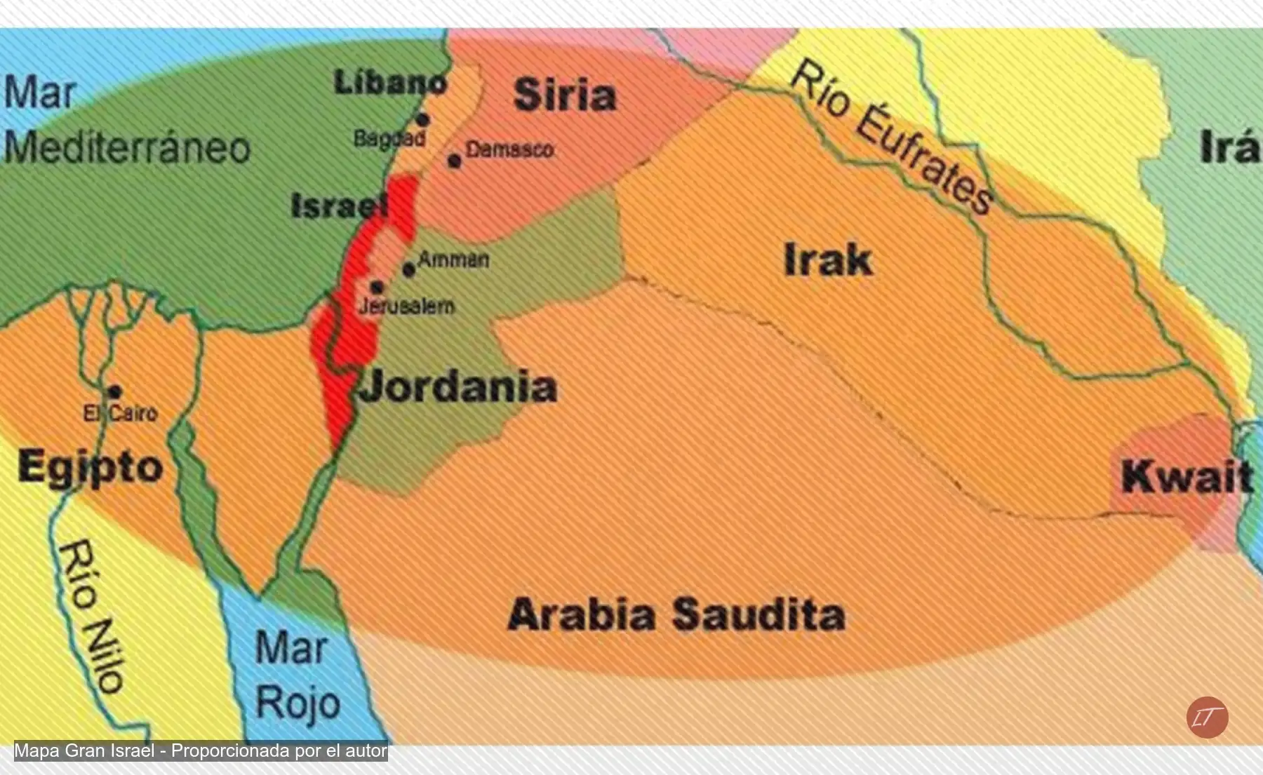 Mapa que representa la idea territorial del denominado Gran Israel