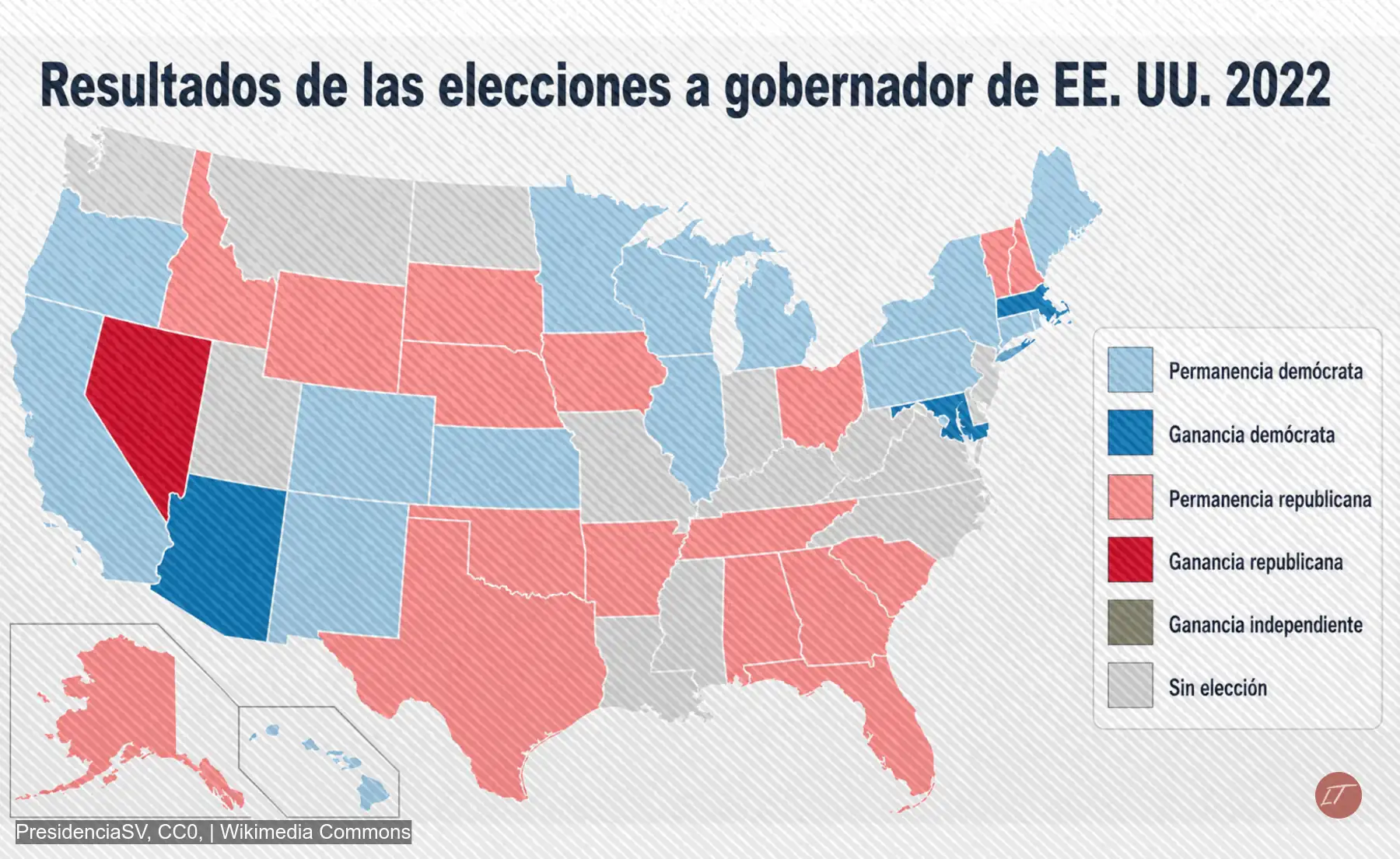 Mapa de elecciones a gobernador en EE. UU. 2022