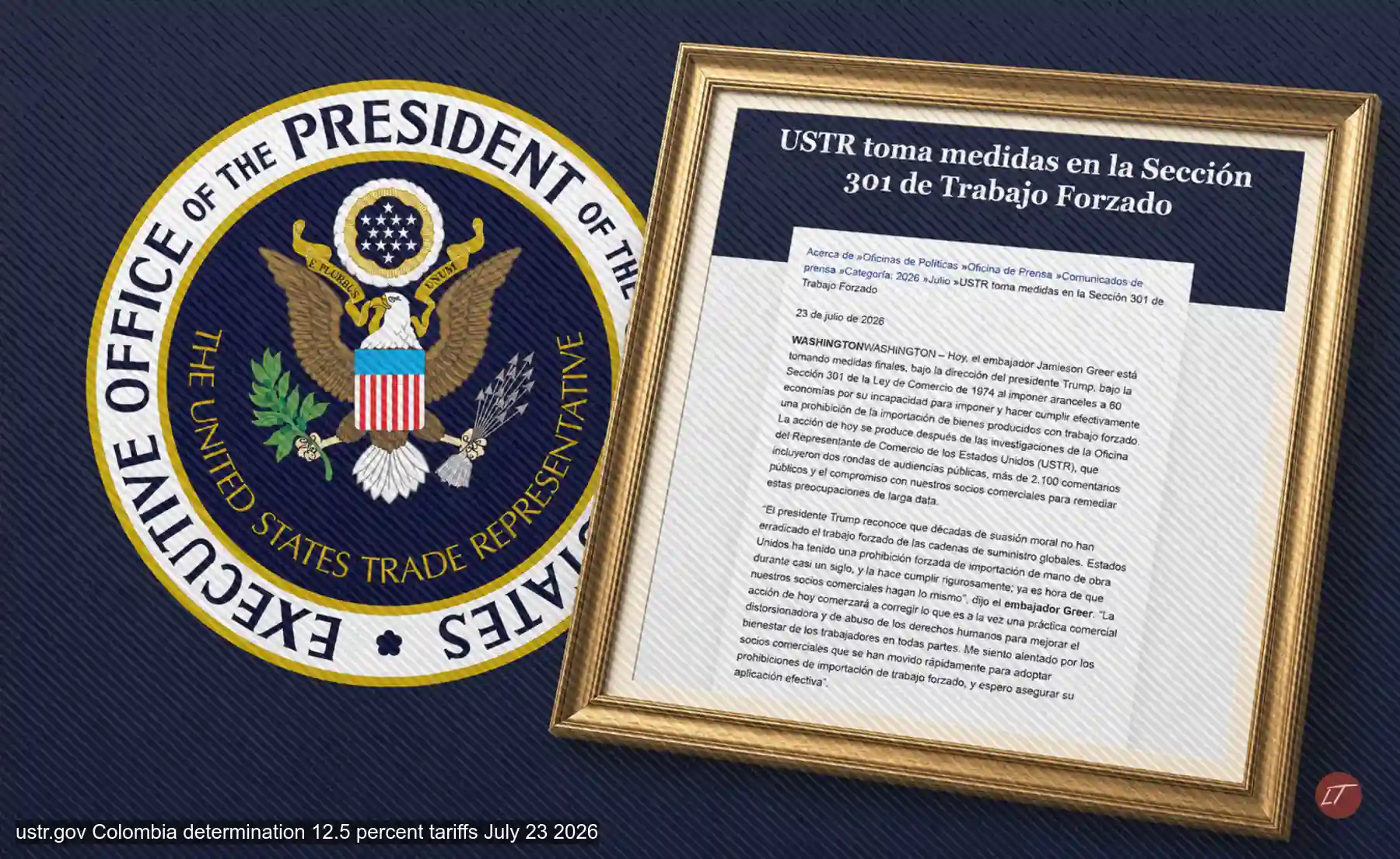 Documento de la USTR sobre aranceles a productos colombianos