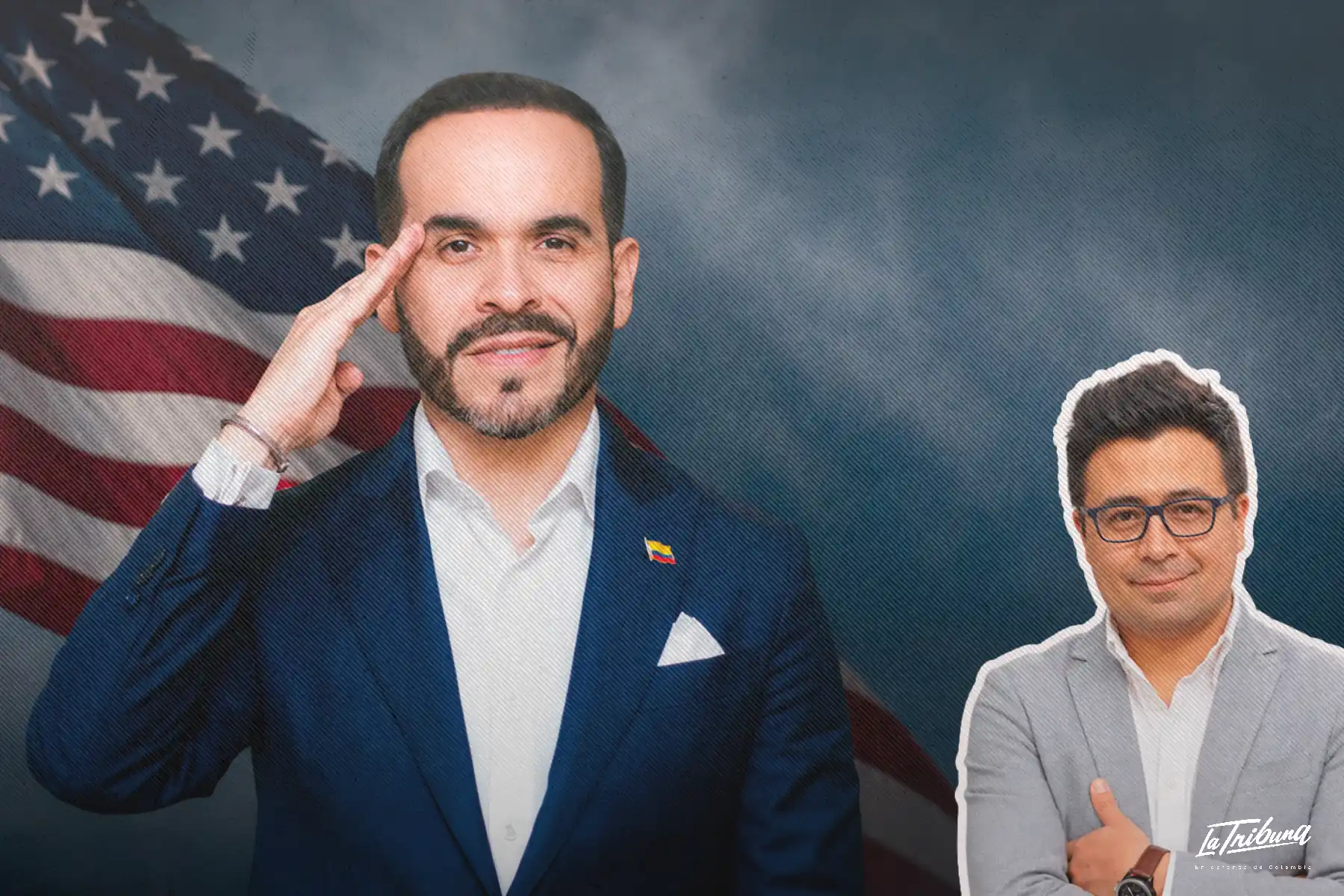 Abelardo y Andrés Pachón frente a bandera de Estados Unidos