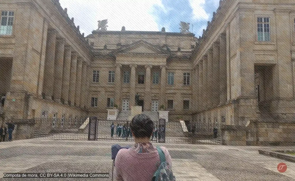 Persona observa entrada del Congreso de la República de Colombia
